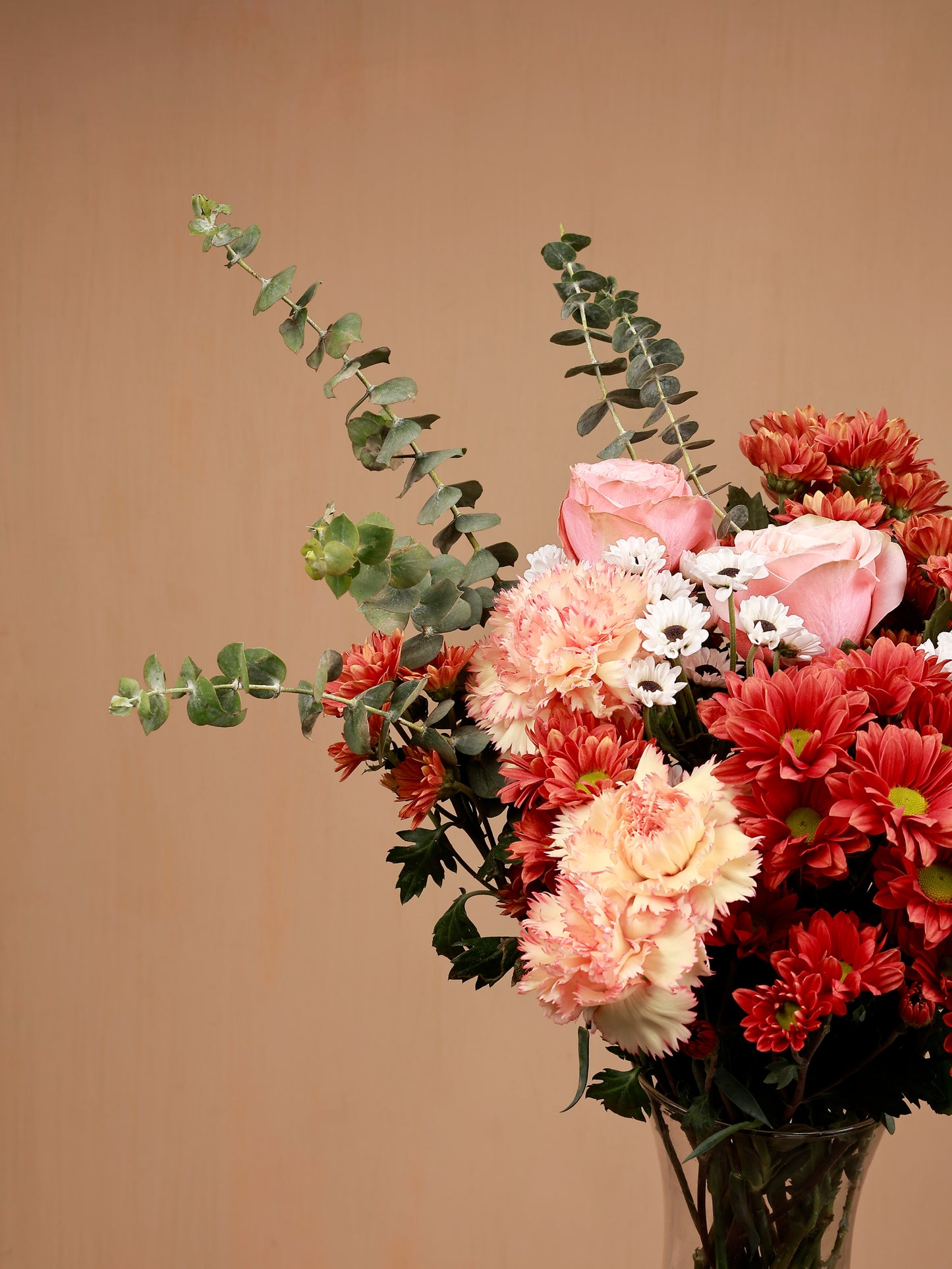 carnation and santini bouquet closeup